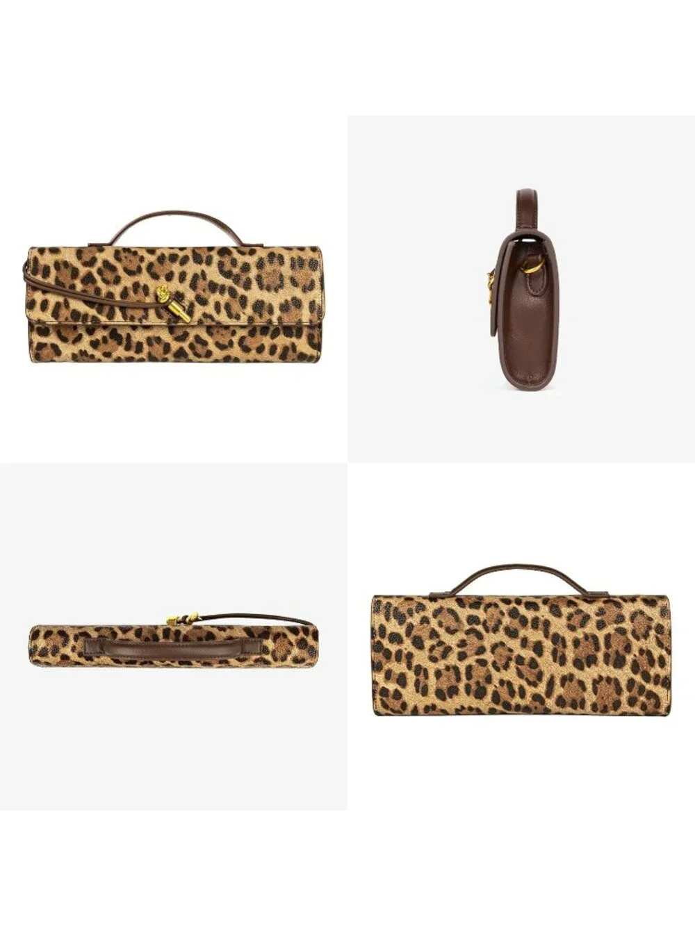 Women's Brown Leopard Leather Suede Woven Clutch Purse For Evening Crossbody Bag